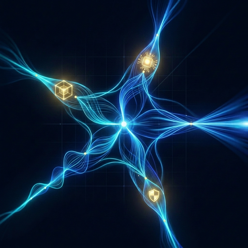 Five interconnected AI research directions — spatial attention, edge inference, sensor fusion, sovereign deployment, and temporal streaming